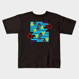 Warning Aliens Up Ahead! A fun abstract design in bright blue, red, yellow and purple. Perfect for fans of sci-fi and retro arcade games. Kids T-Shirt